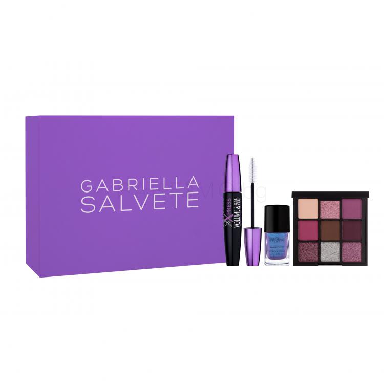 Gabriella Salvete Gift Box Подаръчен комплект спирала xXpress Volume &amp; Long Curl Mascara 11 ml + палитра сенки за очи Diamante Eyeshadow Palette 9 g Violet + лак за нокти Longlasting Enamel 11 ml No. 16 Amethyst