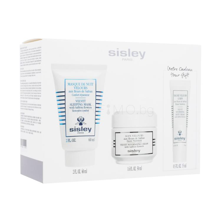 Sisley Velvet Nourishing Skincare With Saffron Flowers Duo Подаръчен комплект дневен крем за лице Velvet Nourishing Cream 50 ml + маска за лице Velvet Sleeping Mask With Saffron Flowers 60 ml + крем за тяло Velvet Nourishing Body Cream 15 ml