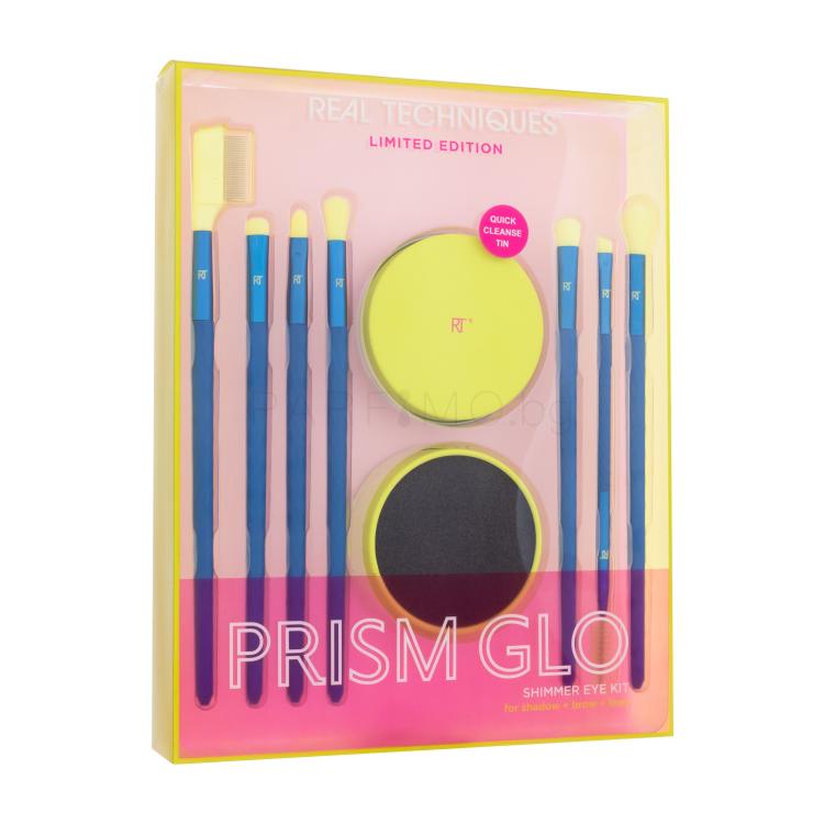 Real Techniques Prism Glo Shimmer Eye Kit Limited Edition Подаръчен комплект четка 039 Lash Groomer 1 бр + четка 040 Smudge 1 бр + четка 041 Detailer 1 бр + четка 042 Tapered Shadow 1 бр + четка 043 Shading 1 бр + четка 044 Brow Spoolie 1 бр + четка 045 Blending 1 бр + препарат за почистване на козм