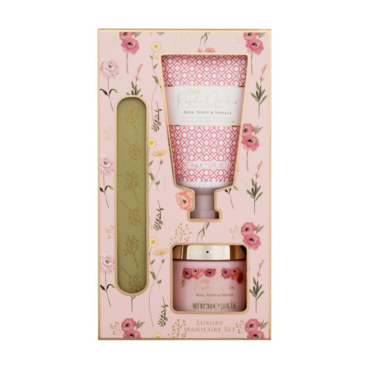 Baylis &amp; Harding Royale Garden Luxury Manicure Set Подаръчен комплект крем за ръце Royale Garden Rose, Poppy &amp; Vanilla 50 ml + минерални соли Royale Garden Rose, Poppy &amp; Vanilla 70 g + пила за нокти