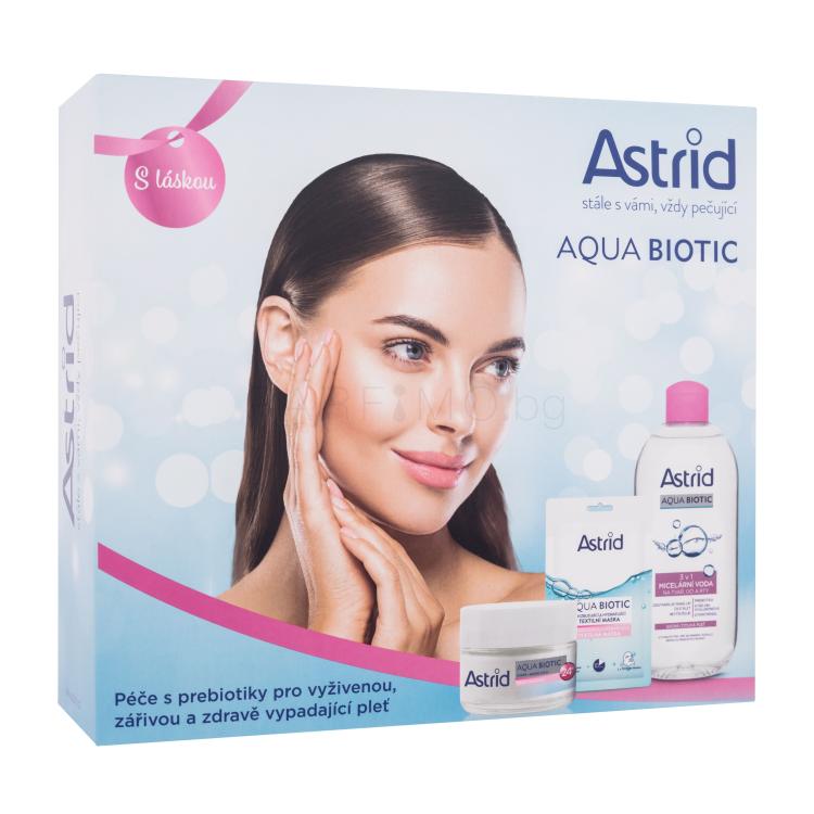 Astrid Aqua Biotic Подаръчен комплект дневен и нощен крем за лице Aqua Biotic 50 ml + мицеларна вода Aqua Biotic 3in1 Micellar Water 400 ml + текстилна маска за лице Aqua Biotic 1 бр