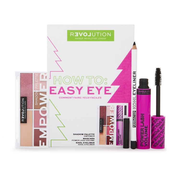 Revolution Relove How To: Easy Eye Подаръчен комплект спирала Power Lash Volume Mascara 7 ml + палитра сеники за очи Empower Shadow Palette 5,2 g + очна линия Khol Eyeliner 1,2 g Black