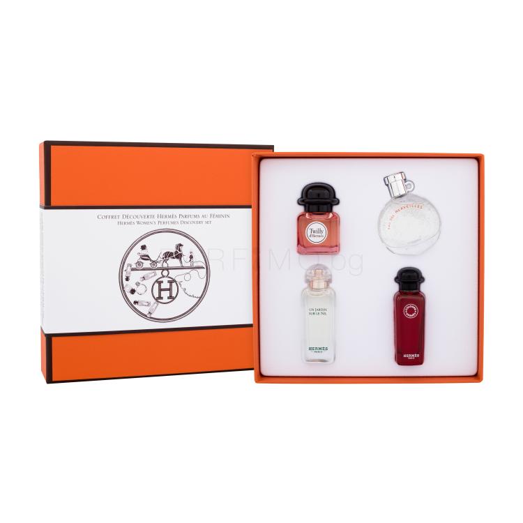 Hermes Women&#039;s Perfumes Discovery Set Подаръчен комплект EDP Twilly d´Hermes 7,5 ml + EDT Un Jardin Sur Le Nil 7,5 ml + EDC Eau De Rhubarbe Écarlate 7,5 ml + EDT Eau Des Merveilles 7,5 ml