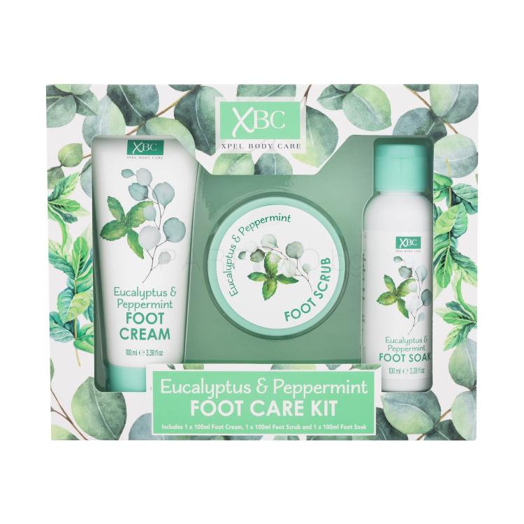 Xpel Eucalyptus &amp; Peppermint Foot Care Kit Подаръчен комплект крем за ходилата Eucalyptus &amp; Peppermint Foot Cream 100 ml + вана за крака Eucalyptus &amp; Peppermint Foot Soak 100 ml + ексфолиант за крака Eucalyptus &amp; Peppermint Foot Scrub 100 ml