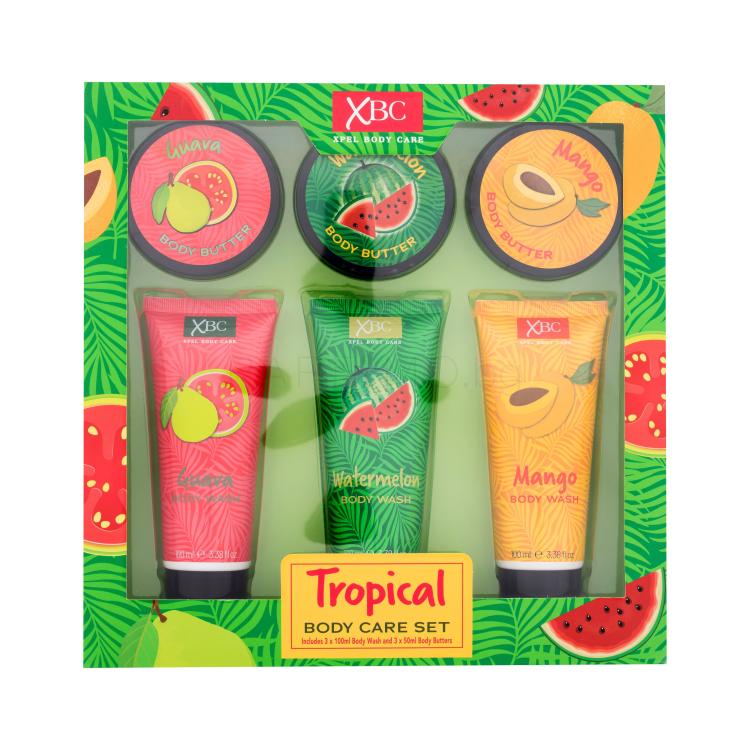 Xpel Tropical Body Care Set Подаръчен комплект душ гел Guava 100 ml + душ гел Watermelon 100 ml + душ гел Mango 100 ml + масло за тяло Guava 50 ml + масло за тяло Watermelon 50 ml + масло за тяло Mango 50 ml