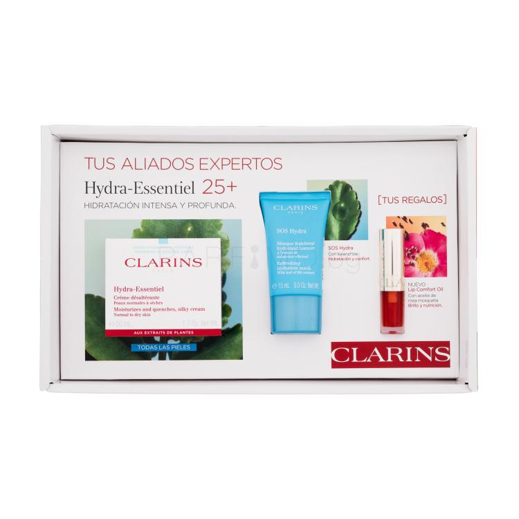 Clarins Hydra-Essentiel Gift Set 25+ Подаръчен комплект дневен крем за лице Hydra-Essentiel 50 ml + маска за лице SOS Hydra 15 ml + масло за устни Lip Comfort Oil 1,4 ml