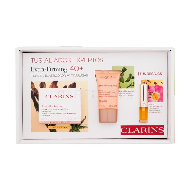 Clarins Extra-Firming Gift Set 40+ Dry Skin Подаръчен комплект дневен крем за лице Extra-Firming 50 ml + нощен крем за лице Extra-Firming 15 ml + масло за устни 1,4 ml