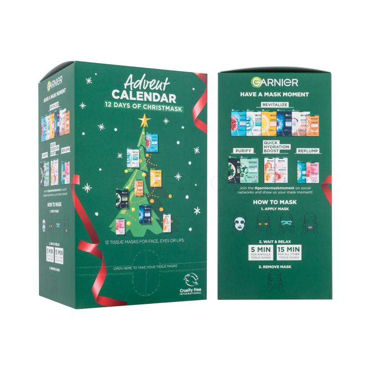 Garnier Advent Calendar 12 Days Of Christmask Подаръчен комплект маски за лице 12 бр. увредена кутия