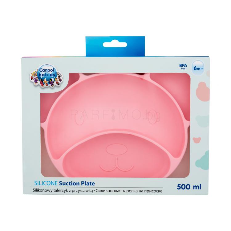 Canpol babies Silicone Suction Plate Pink Съдове за деца 500 ml