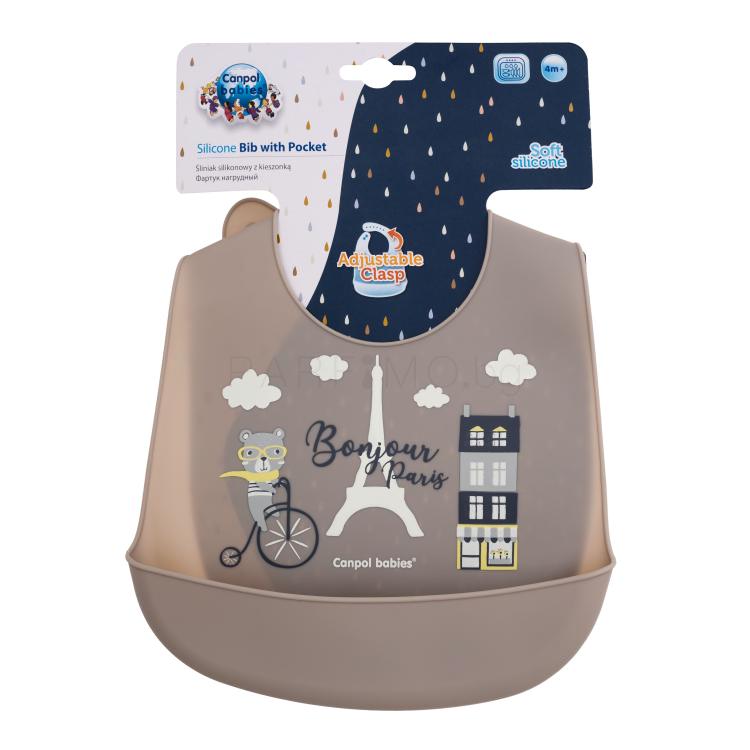 Canpol babies Bonjour Paris Silicone Bib With Pocket Лигавник за деца 1 бр