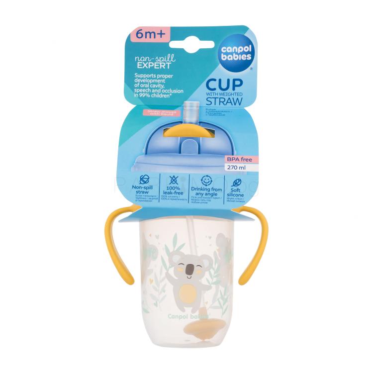 Canpol babies Exotic Animals Non-Spill Expert Cup With Weighted Straw Yellow Чаша за деца 270 ml