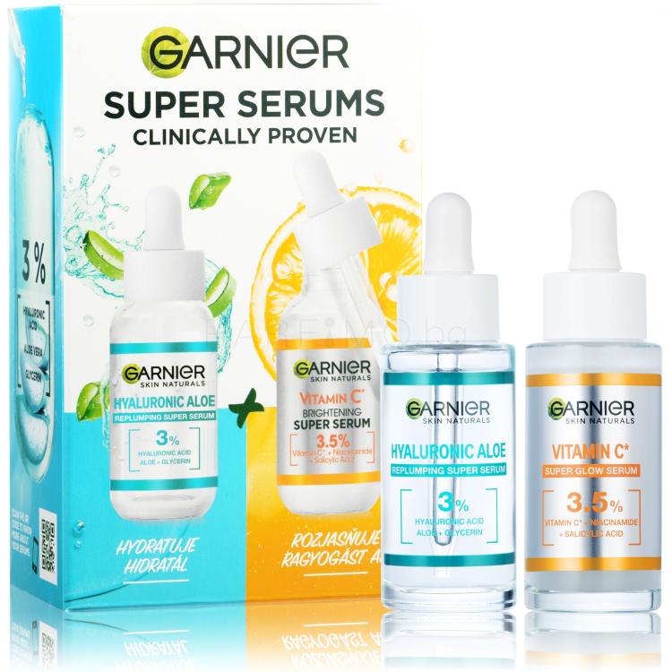 Garnier Skin Naturals Super Serums Подаръчен комплект серум за лице Skin Naturals Vitamin C 30 ml + серум за лице Skin Naturals Hyaluronic Aloe 30 ml