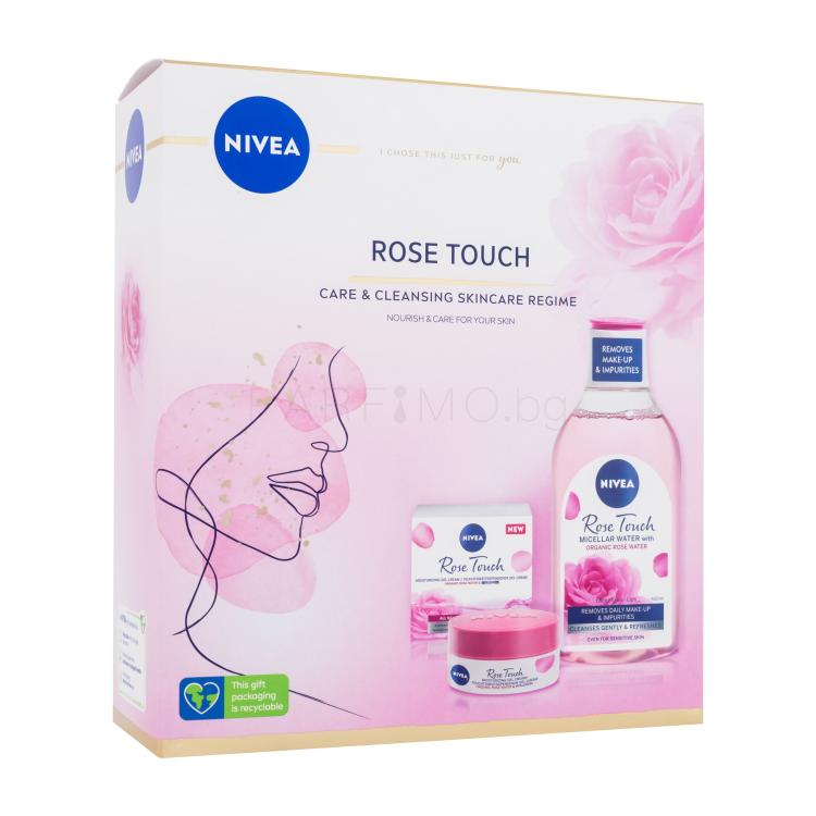 Nivea Rose Touch Care &amp; Cleansing Skincare Regime Подаръчен комплект дневен гел-крем за лице Rose Touch 50 ml + мицеларна вода Rose Touch 400 ml увредена кутия