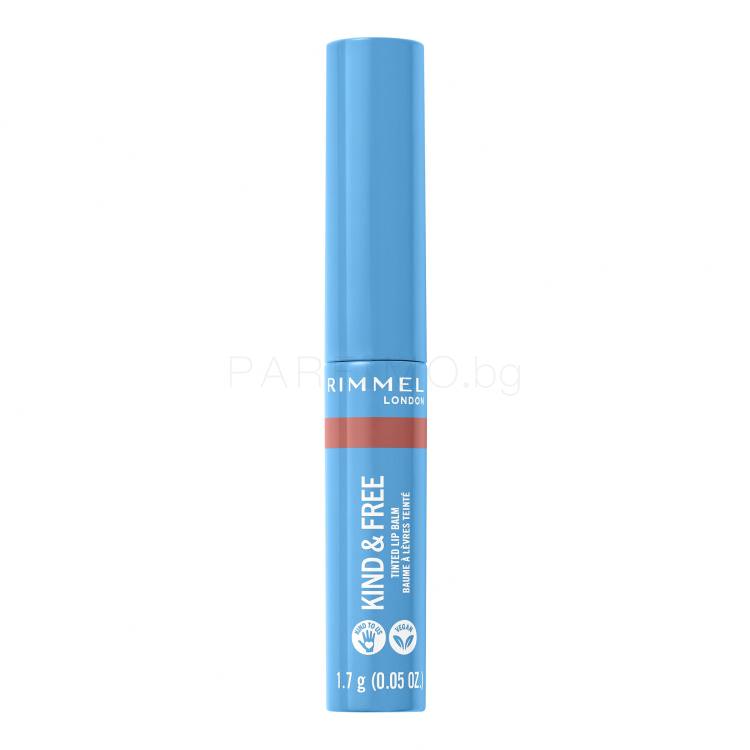 Rimmel London Kind &amp; Free Tinted Lip Balm Балсам за устни за жени 4 g Нюанс 002 Natural Apricot