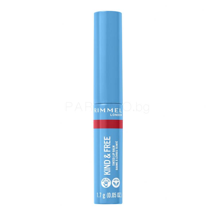 Rimmel London Kind &amp; Free Tinted Lip Balm Балсам за устни за жени 4 g Нюанс 005 Turbo Red