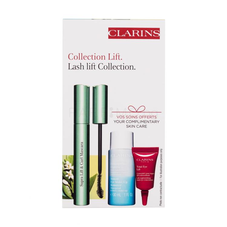 Clarins Supra Lift &amp; Curl Подаръчен комплект спирала Supra Lift &amp; Curl Mascara 8 ml + почистване на околоочен грим Instant Eye Make-Up Remover 30 ml + околоочен крем Total Eye Lift 3 ml