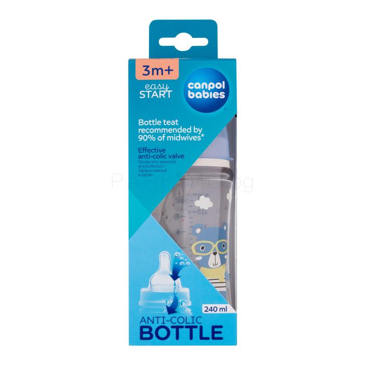 Canpol babies Bonjour Paris Easy Start Anti-Colic Bottle Blue 3m+ Бебешко шише за деца 240 ml