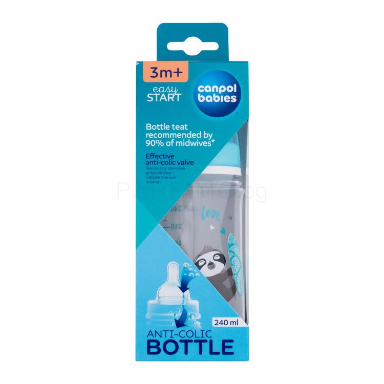 Canpol babies Exotic Animals Easy Start Anti-Colic Bottle Blue 3m+ Бебешко шише за деца 240 ml