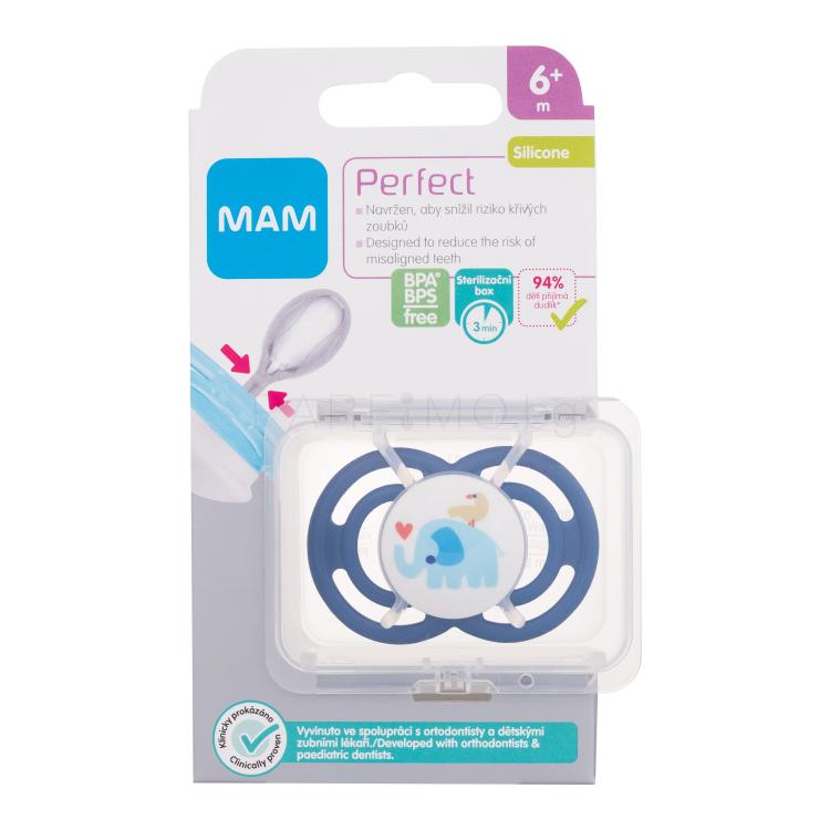 MAM Perfect Silicone Pacifier 6m+ Elephant Биберон за деца 1 бр