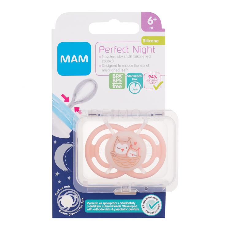 MAM Perfect Night Silicone Pacifier 6m+ Owls Биберон за деца 1 бр