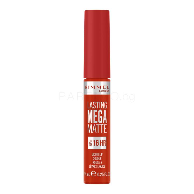 Rimmel London Lasting Mega Matte Liquid Lip Colour Червило за жени 7,4 ml Нюанс Scarlet Flames