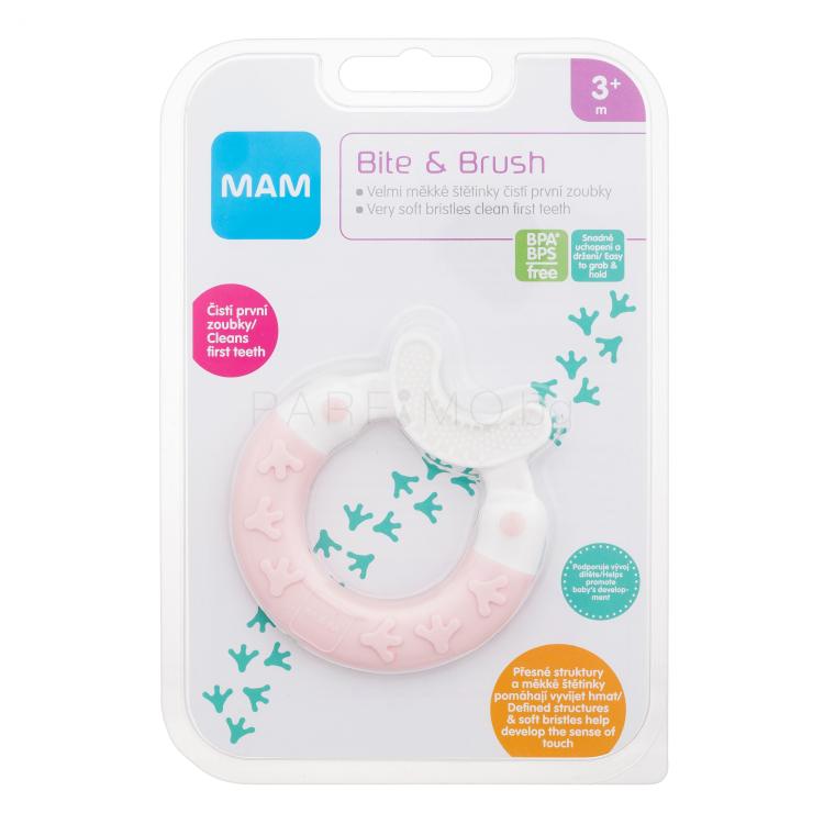 MAM Bite &amp; Brush Teether 3m+ Pink Гризалка за деца 1 бр