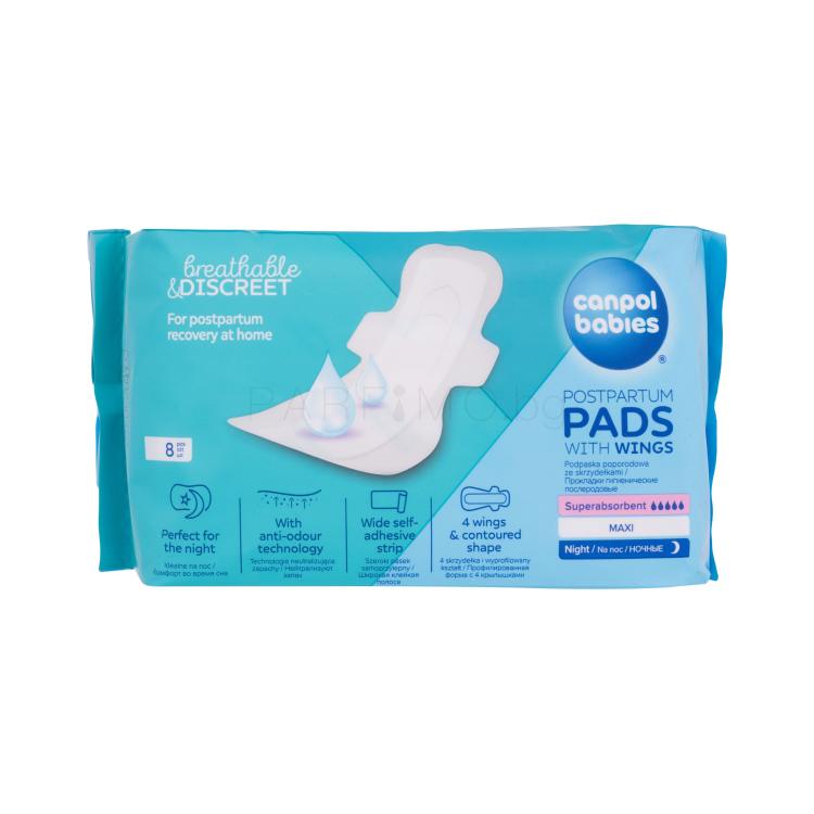 Canpol babies Breathable &amp; Discreet Night Postpartum Pads With Wings Превръзки за родилки за жени 8 бр