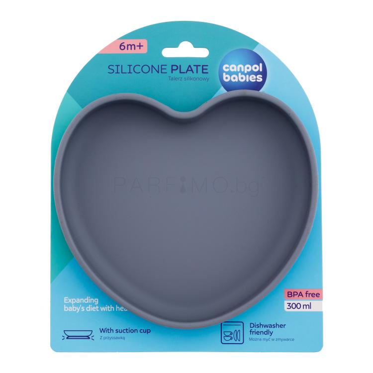 Canpol babies Silicone Suction Plate Heart Grey Съдове за деца 300 ml