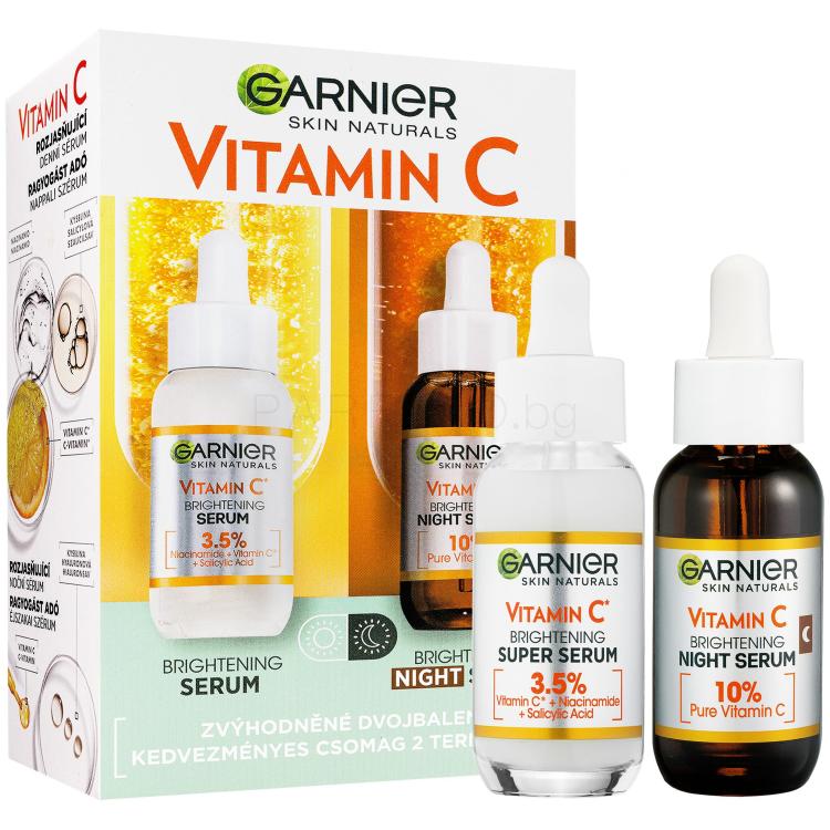 Garnier Skin Naturals Vitamin C Подаръчен комплект дневен серум за лице Skin Naturals Vitamin C Brightening Super Serum 30 ml + нощен серум за лице Skin Naturals Vitamin C Brightening Night Serum 30 ml