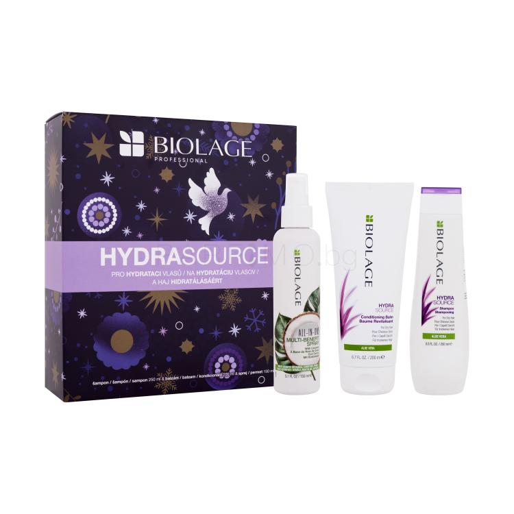 Biolage Hydra Source Подаръчен комплект шампоан Hydra Source Shampoo 250 ml + балсам за коса Hydra Source Conditioner 200 ml + спрей за коса All-In-One Coconut Infusion 150 ml