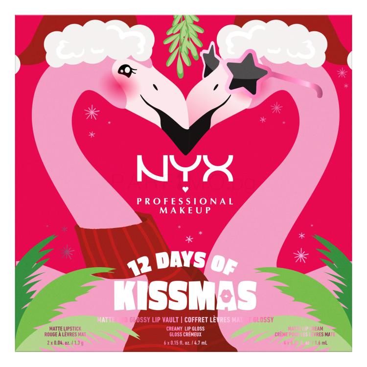 NYX Professional Makeup Fa La La L.A. Land 12 Days Of Kissmas Подаръчен комплект гланц за устни 6 бр + червило 6 бр