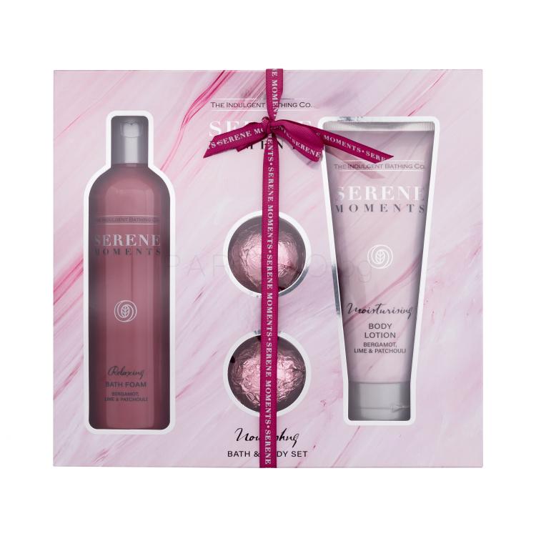 The Indulgent Bathing Co. Serene Moments Nourishing Bath &amp; Body Set Подаръчен комплект пяна за вана Relaxing Bath Foam Bergamot, Limet &amp; Patchouli 300 ml + лосион за тяло Moisturising Body Lotion Bergamot, Lime &amp; Patchouli 200 ml + бомбички за вана Bath Bombs 2 x 30 g