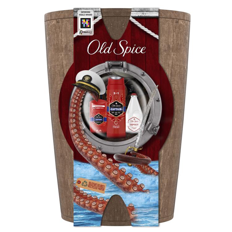 Old Spice Captain Подаръчен комплект деостик 50 ml + душ гел 3в1 250 ml + афтършейв 100 ml + дървена бъчва