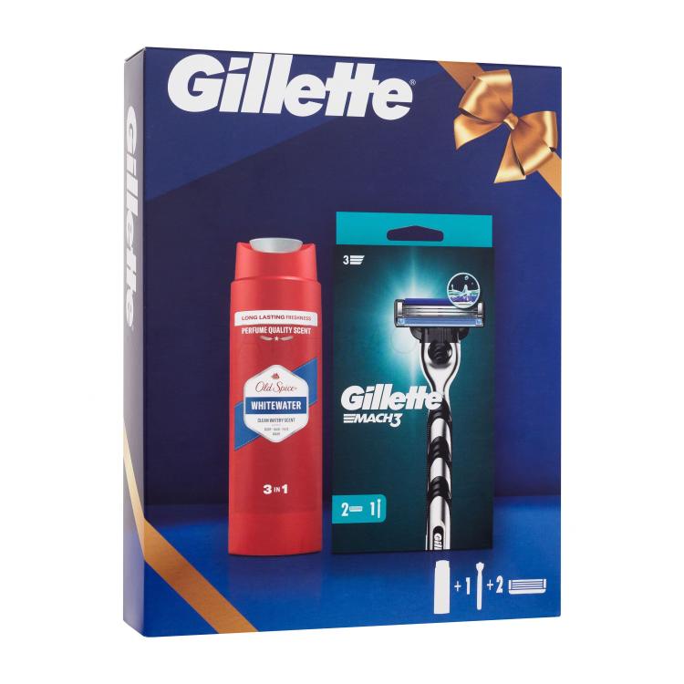 Gillette Mach3 Подаръчен комплект самобръсначка 1 бр + резервни ножчета 1 бр + душ гел и шампоан Old Spice Whitewater 3in1 250 ml