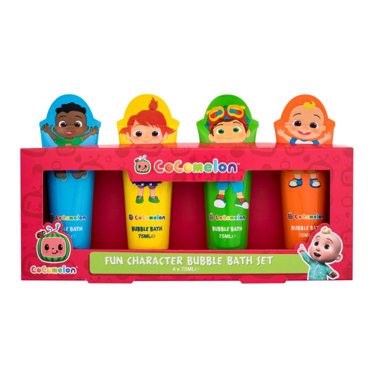 Cocomelon Fun Character Bubble Bath Set Подаръчен комплект пяна за вана Cody 75 ml + пяна за вана YoYo 75 ml + пяна за вана TomTom 75 ml + пяна за вана JJ 75 ml