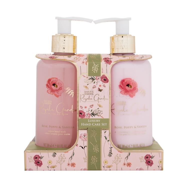 Baylis &amp; Harding Royale Garden Luxury Hand Care Set Подаръчен комплект лосион за тяло Royale Garden Rose, Poppy &amp; Vanilla 300 ml + сапун за ръце Royale Garden Rose, Poppy &amp; Vanilla 300 ml увредена опаковка