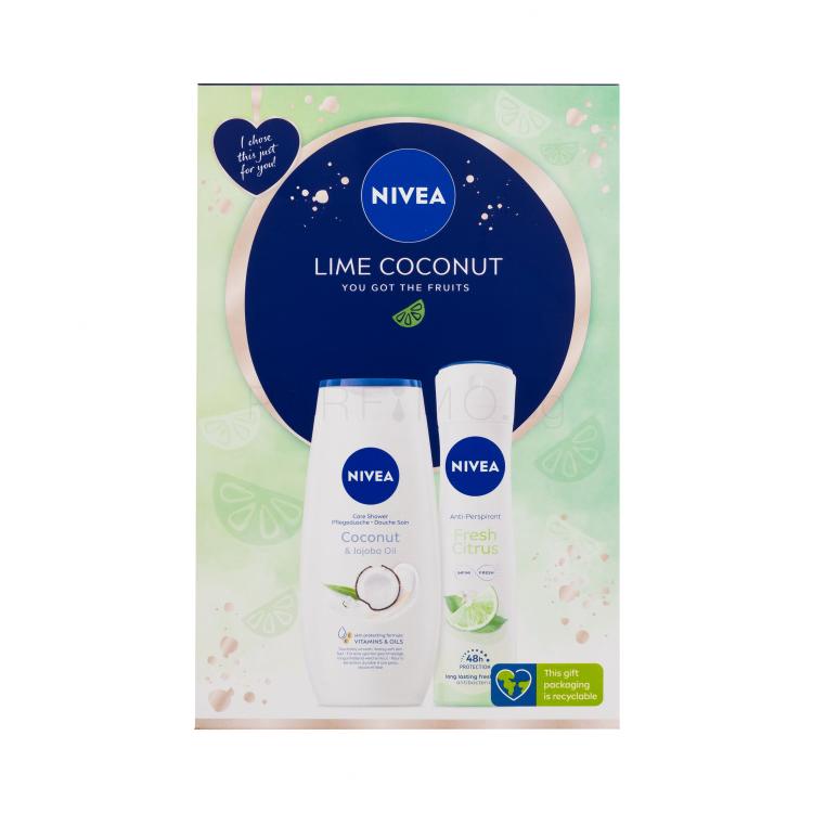 Nivea Lime Coconut Подаръчен комплект душ гел Coconut &amp; Jojoba Oil 250 ml + антиперспирант Fresh Citrus 150 ml увредена кутия