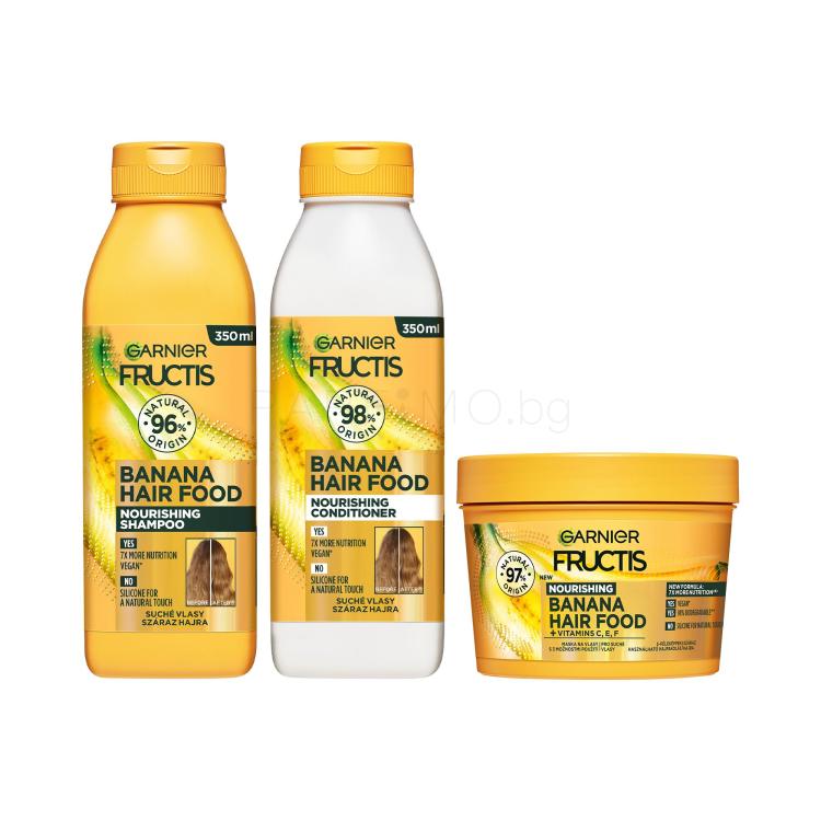 Пакет с отстъпка Шампоан Garnier Fructis Hair Food Banana Nourishing Shampoo + Балсам за коса Garnier Fructis Hair Food Banana Nourishing Conditioner + Маска за коса Garnier Fructis Hair Food Banana Nourishing Mask