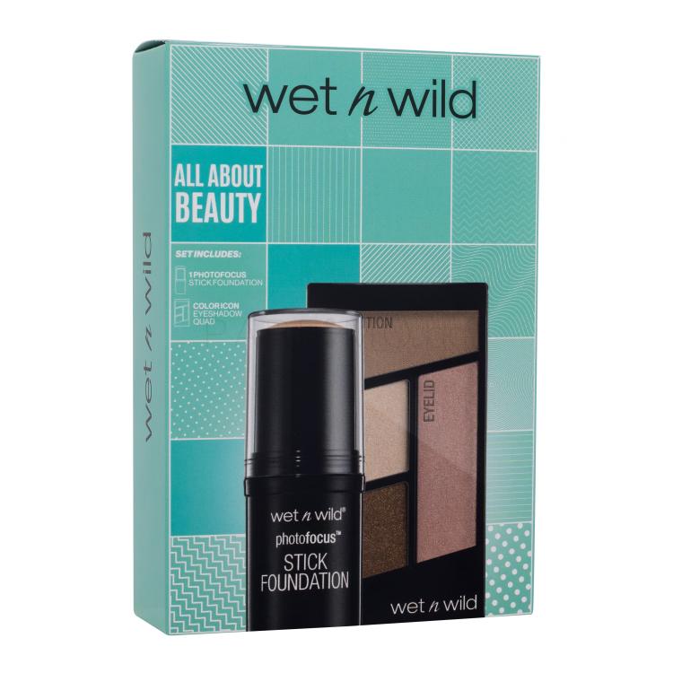 Wet n Wild All About Beauty Подаръчен комплект фон дьо тен в стик Photo Focus Stick Foundation 12 g Soft Beige + палитра сенки за очи Icon Eyeshadow Quad 4,5 g Walking On Eggshells