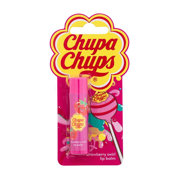 Chupa Chups Lip Balm Strawberry Swirl Балсам за устни за деца 4 g увредена опаковка