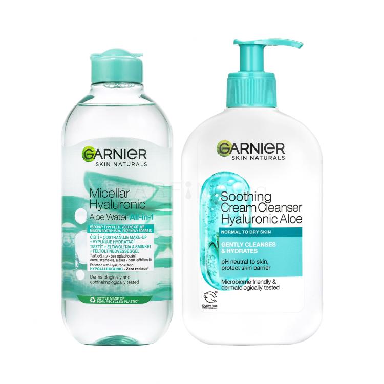 Пакет с отстъпка Мицеларна вода Garnier Skin Naturals Hyaluronic Aloe Micellar Water + Почистващ крем Garnier Skin Naturals Hyaluronic Aloe Soothing Cream Cleanser