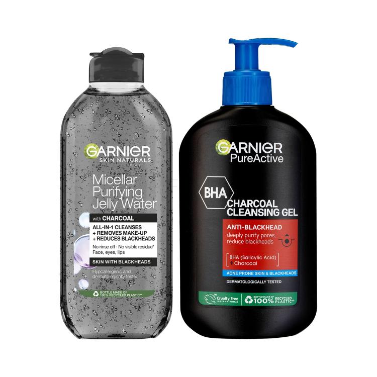 Пакет с отстъпка Почистващ гел Garnier Pure Active Charcoal Cleansing Gel + Мицеларна вода Garnier Skin Naturals Micellar Purifying Jelly Water