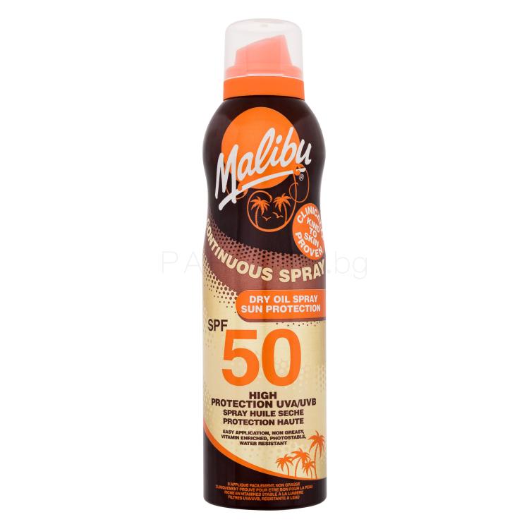 Malibu Continuous Spray Dry Oil SPF50 Слънцезащитна козметика за тяло 175 ml