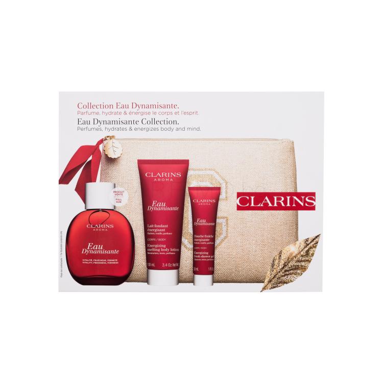 Clarins Aroma Eau Dynamisante Подаръчен комплект освежаващ тоник за тяло 100 ml + лосион за тяло 100 ml + душ гел 30 ml + козметична чантичка