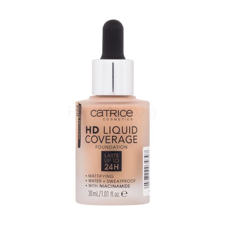 Catrice HD Liquid Coverage 24H Фон дьо тен за жени 30 ml Нюанс 034 Medium Beige