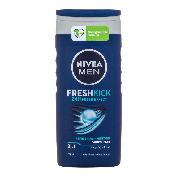 Nivea Men Fresh Kick Shower Gel 3in1 Душ гел за мъже 250 ml увреден флакон