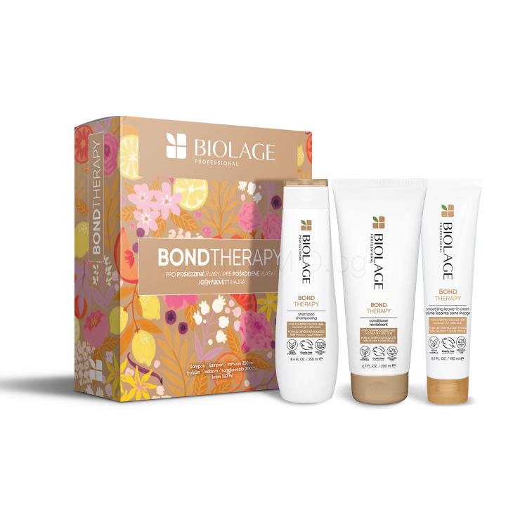 Biolage Bond Therapy Подаръчен комплект шампоан Bond Therapy 250 ml + балсам Bond Therapy 200 ml + крем без изплакване Bond Therapy Smoothing Leave-In Cream 150 ml