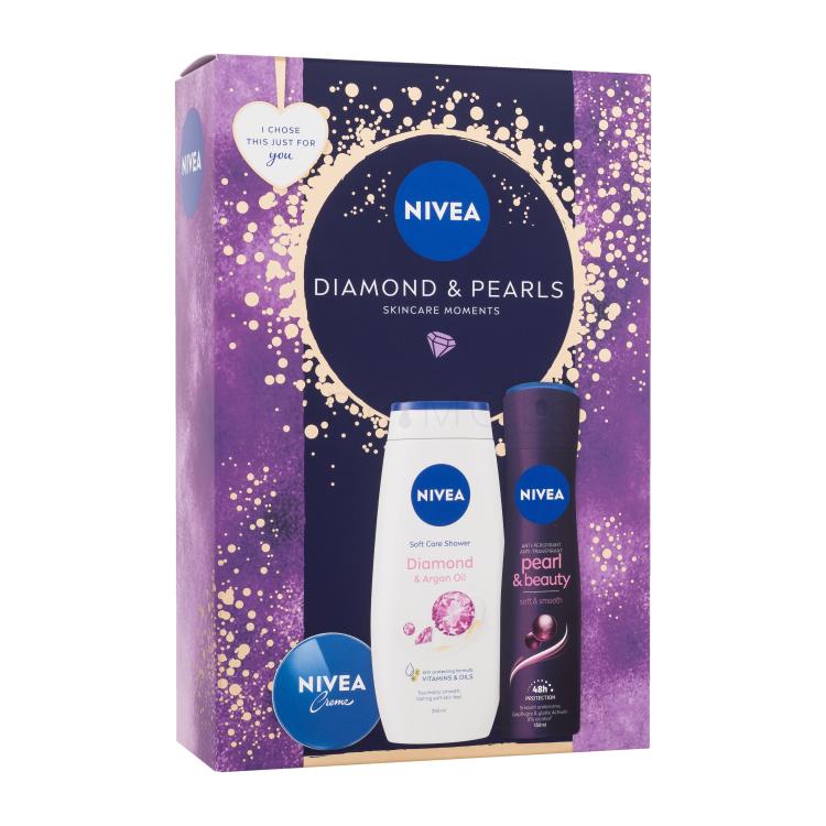 Nivea Diamond &amp; Pearls Подаръчен комплект универсален крем Creme 30 ml + антиперспирант Pearl &amp; Beauty Black 150 ml + душ крем Diamond &amp; Argan Oil 250 ml