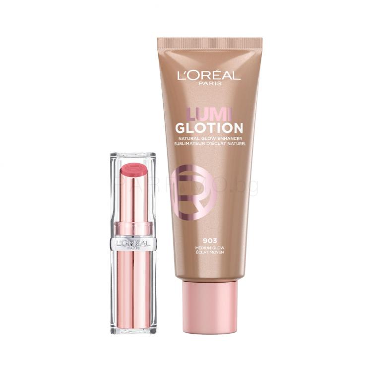 Пакет с отстъпка Хайлайтър L&#039;Oréal Paris Lumi Glotion + Червило L&#039;Oréal Paris Glow Paradise