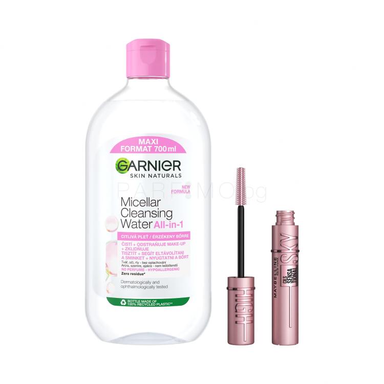 Пакет с отстъпка Мицеларна вода Garnier Skin Naturals Micellar Cleansing Water All-in-1 + Спирала Maybelline Lash Sensational Sky High